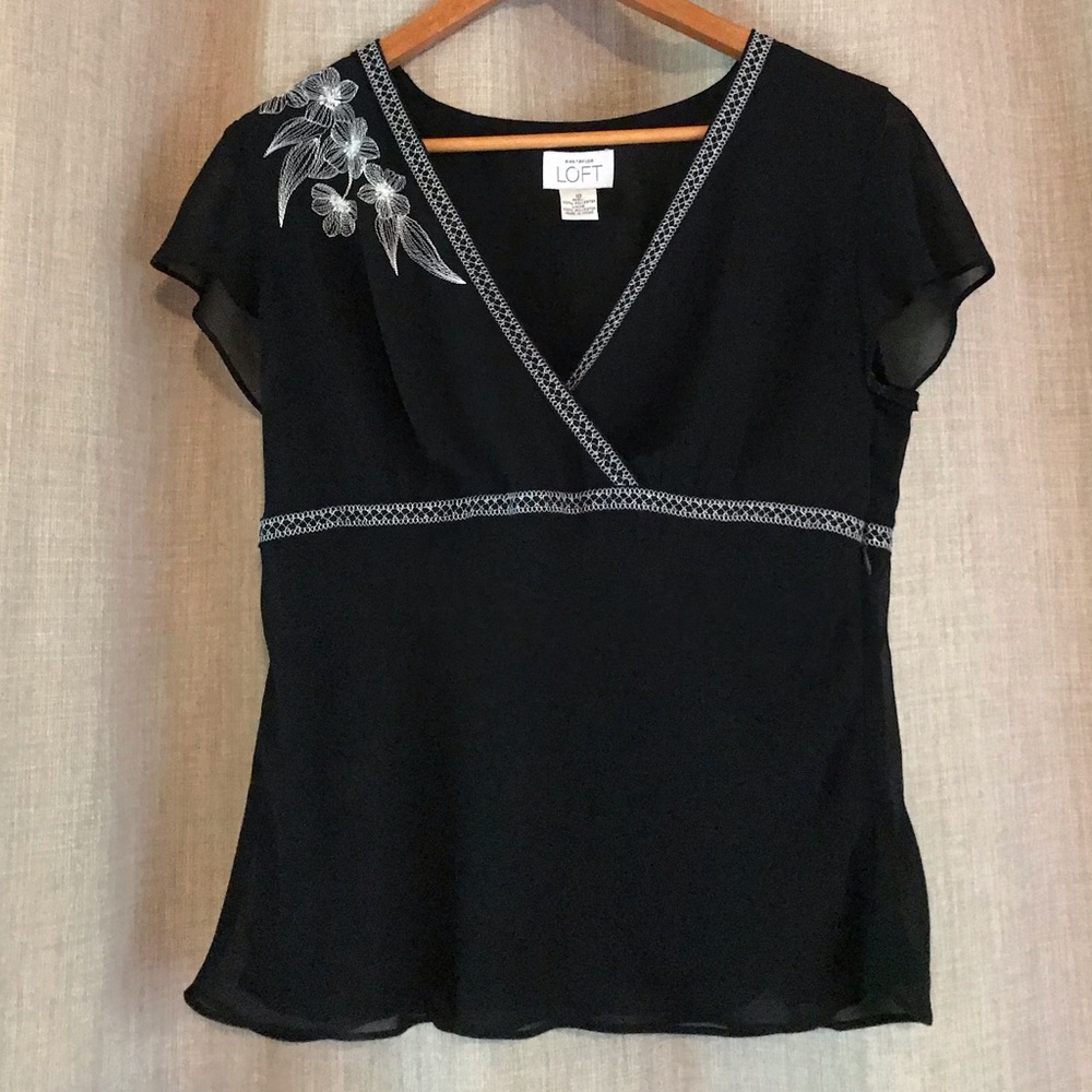 Ann Taylor black embroidered shirt